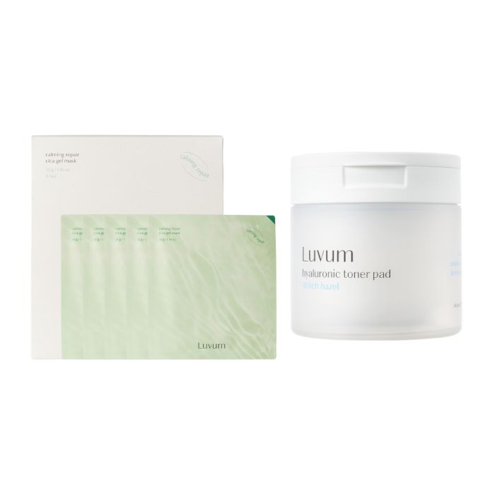 LUVUM Calming Pair Cica Gel Mask - 5 pcs + Witch Hazel Hyaluronic Toner Pad - 130ml/ 60ea Set
