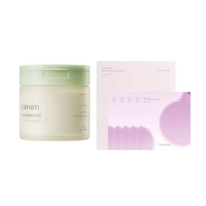 LUVUM Real Calming Pair Cica Spot Pad - 120ml/ 60ea + Slow Aging Phyto Collagen Gel Mask - 5 pcs Set