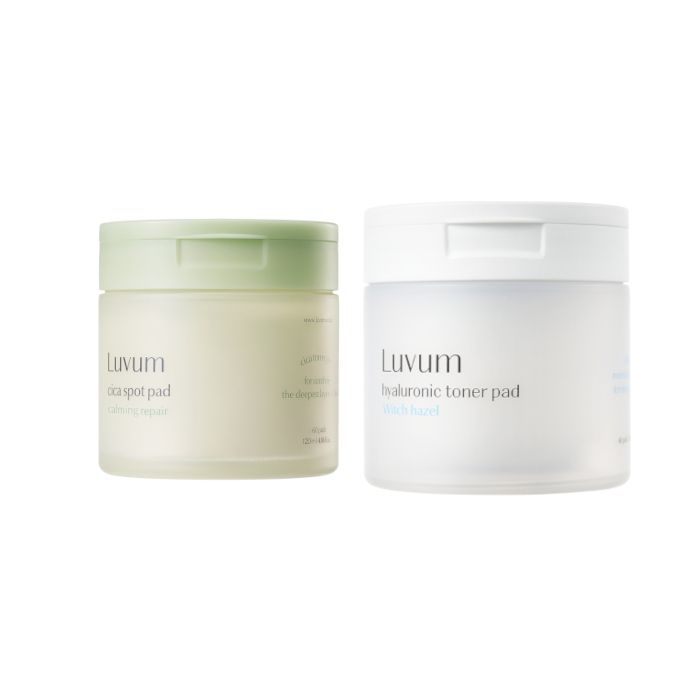 LUVUM Real Calming Pair Cica Spot Pad - 120ml/ 60ea + Witch Hazel Hyaluronic Toner Pad - 130ml/ 60ea Set