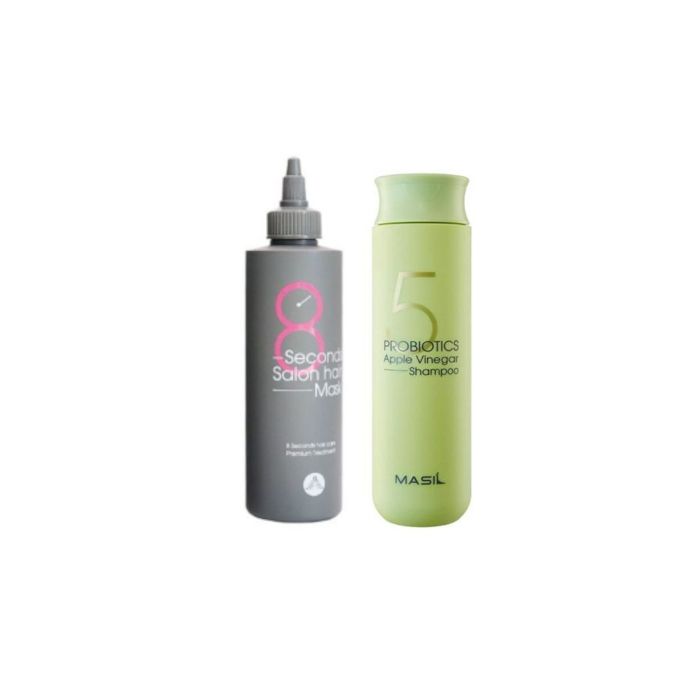 Masil 8 Seconds Salon Hair Mask - 200ml (1ea) + 5 Probiotics Apple Vinegar Shampoo - 300ml (1ea) Set
