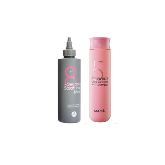 Masil 8 Seconds Salon Hair Mask - 200ml (1ea) + 5 Probiotics Color Radiance Shampoo - 300ml (1ea) Set