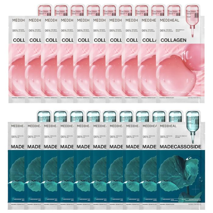 Mediheal Collagen Essential Mask - 10pcs + Madecassoside Essential Mask - 10pcs Set