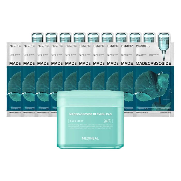 Mediheal Madecassoside Blemish Pad - 100ea + Madecassoside Essential Mask - 10pcs Set