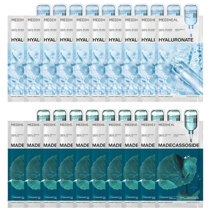 Mediheal Watermide Essential Mask - 10pcs + Madecassoside Essential Mask - 10pcs Set