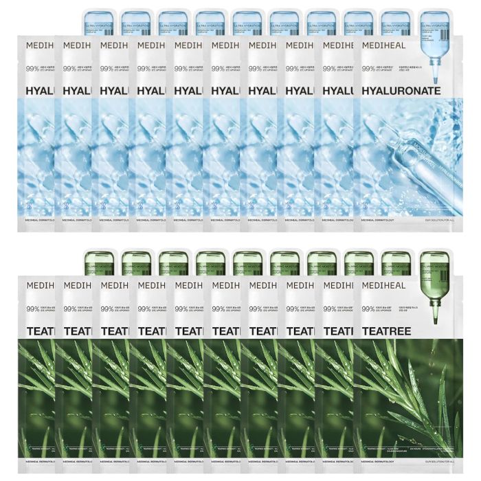 Mediheal Watermide Essential Mask - 10pcs + Teatree Essential Mask - 10pcs Set