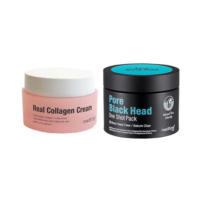 Meditime Real Collagen Cream - 50ml + Pore BlackHead One Shot Pack - 100g Set