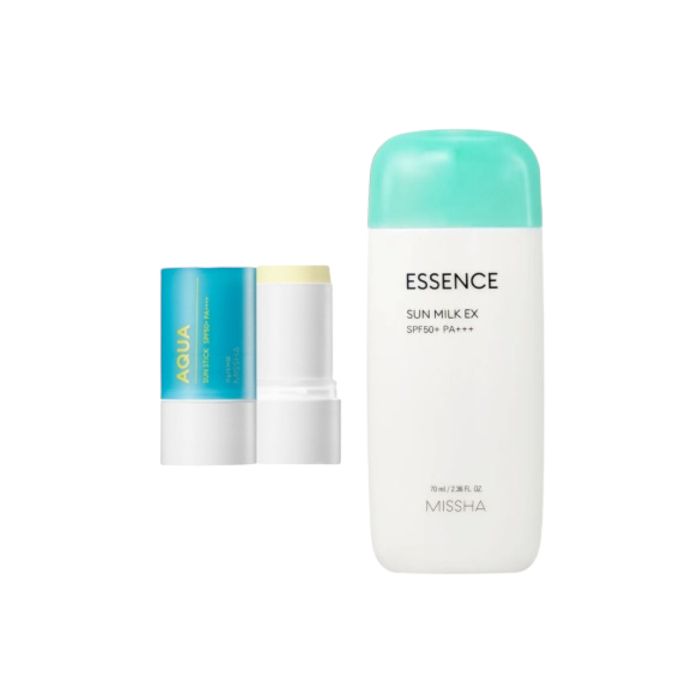 MISSHA All Around Safe Block Aqua Sun Stick SPF50+/PA++++ - 21g x MISSHA - All Around Safe Block Essence Sun Milk EX - 70ml (SPF50+ PA+++)