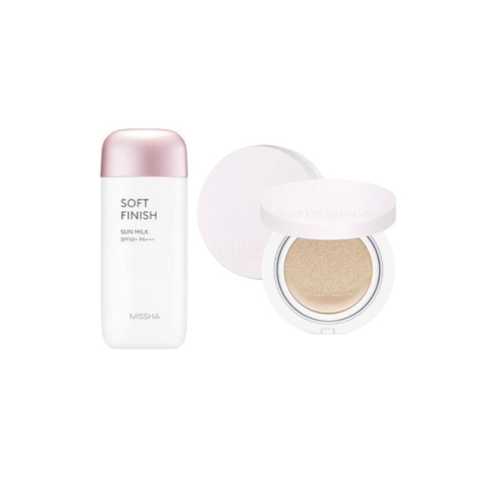 MISSHA All-Around Safe Block Soft Finish Sun Milk SPF50+ PA+++ 70ml (1ea) + Magic Cushion Cover Lasting - 15g (SPF50+ PA+++) - No.21 (1ea) Set