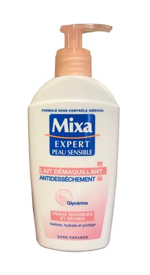Lait démaquillant antidessèchement, peaux sensibles et sèches,