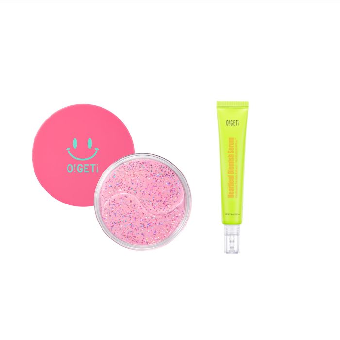 OGETi Pink Collagen Hydrogel Eye Patch - 32pcs + Heartleaf Blemish Serum - 30ml Set