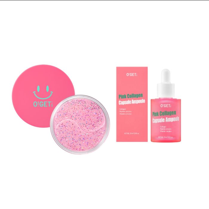 OGETi Pink Collagen Hydrogel Eye Patch - 32pcs + Pink Collagen Capsule Ampoule - 30ml Set