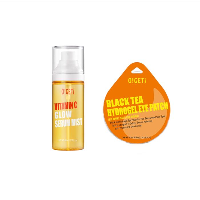OGETi Vitamin C Glow Serum Mist - 80ml + Black Tea Hydrogel Eye Patch - 20pcs Set