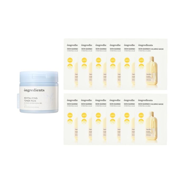 ongredients Revitalizing Toner Pad - 160g/60pads + Skin Barrier Calming Mask - 12pcs Set