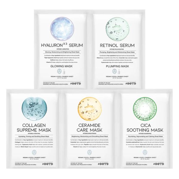 OOTD Hydrating Serum Sheet Masks (Collagen + Ceramide + Cica + Triple Hyaluron + Retinol) - 25g*5pcs