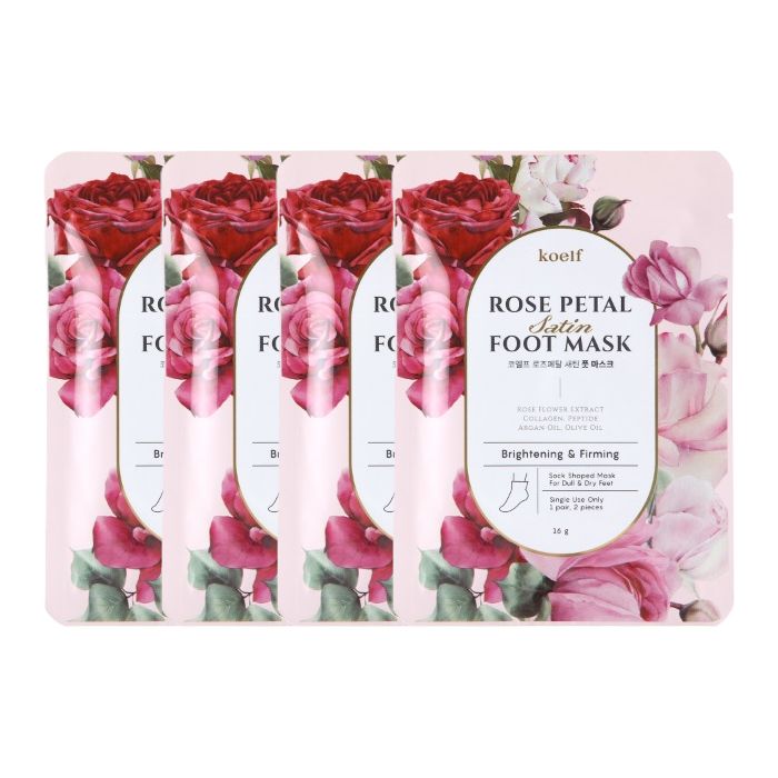 PETITFEE Koelf Rose Petal Satin Foot Mask - 16g X 1pc (4ea) Set