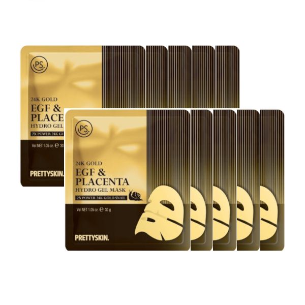 PRETTYSKIN 24K Gold EGF & Placenta Hydro Gel Mask - 10pcs