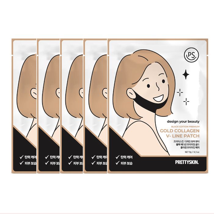 PRETTYSKIN Black Edition Premium Gold Collagen V-Line Patch - 5ea Set