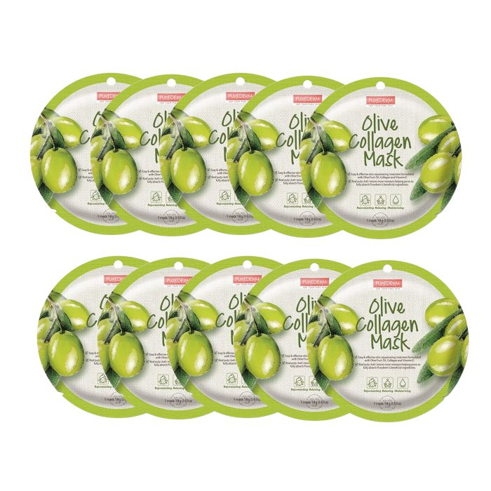PUREDERM Circle Mask - Olive Collagen - 10pcs Set