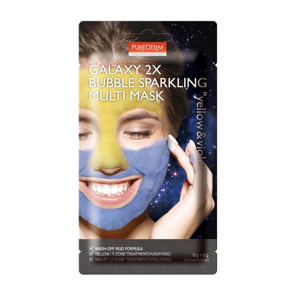 PUREDERM Galaxy 2X Bubble Sparkling Multi Mask - 6g+6g - Yellow & Violet