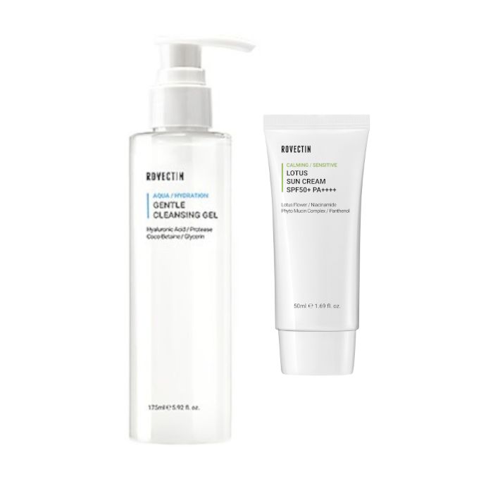 ROVECTIN Aqua Gentle Cleansing Gel - 175ml + Calming Lotus Sun Cream SPF50+ PA++++ - 50ml Set