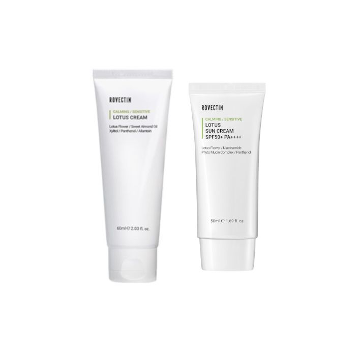 ROVECTIN Calming Lotus Cream - 60ml + Sun Cream SPF50+ PA++++ - 50ml Set