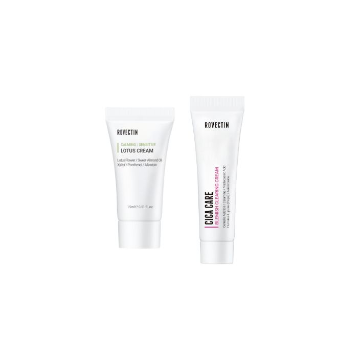 ROVECTIN Calming Lotus Cream (New Version) - 15ml + Cica Care Blemish Clearing Cream - 10ml Set