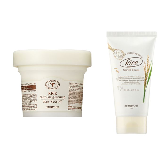 Skinfood Rice Daily Brightening Mask Wash Off - 210g (1ea) + Scrub Foam - 150ml (1ea) Set