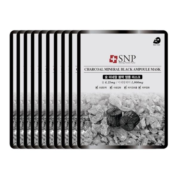 SNP Charcoal Mineral Black Ampoule Mask - 10pcs