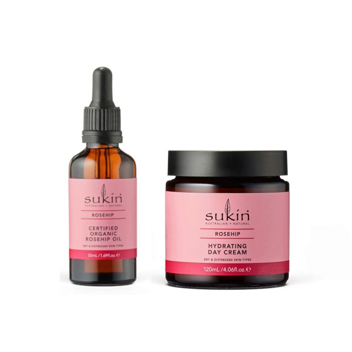 Sukin Certified Organic Rosehip Oil - 50ml (1ea) X Rosehip Hydrating Day Cream - 120ml (1ea)