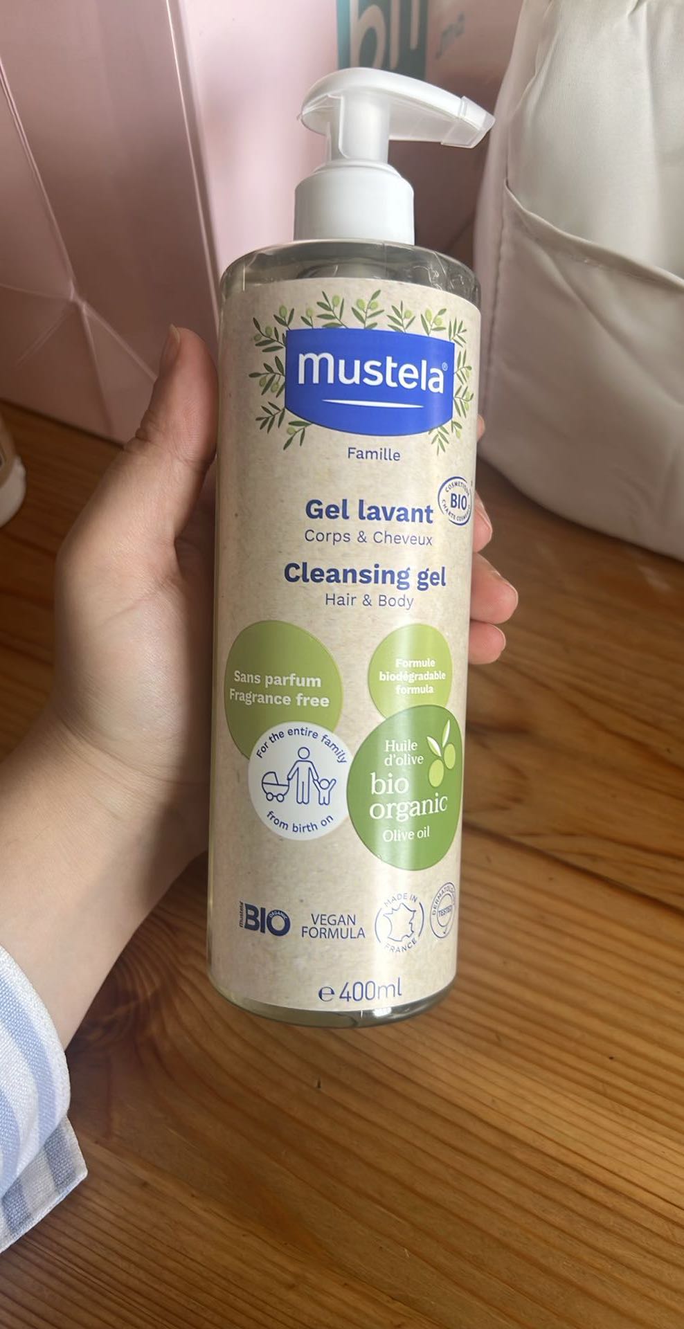 Mustela Cleansing Gel (Gel lavant) Hair & Body 400 ml - Fragrance Free, Bio Organic Olive Oil