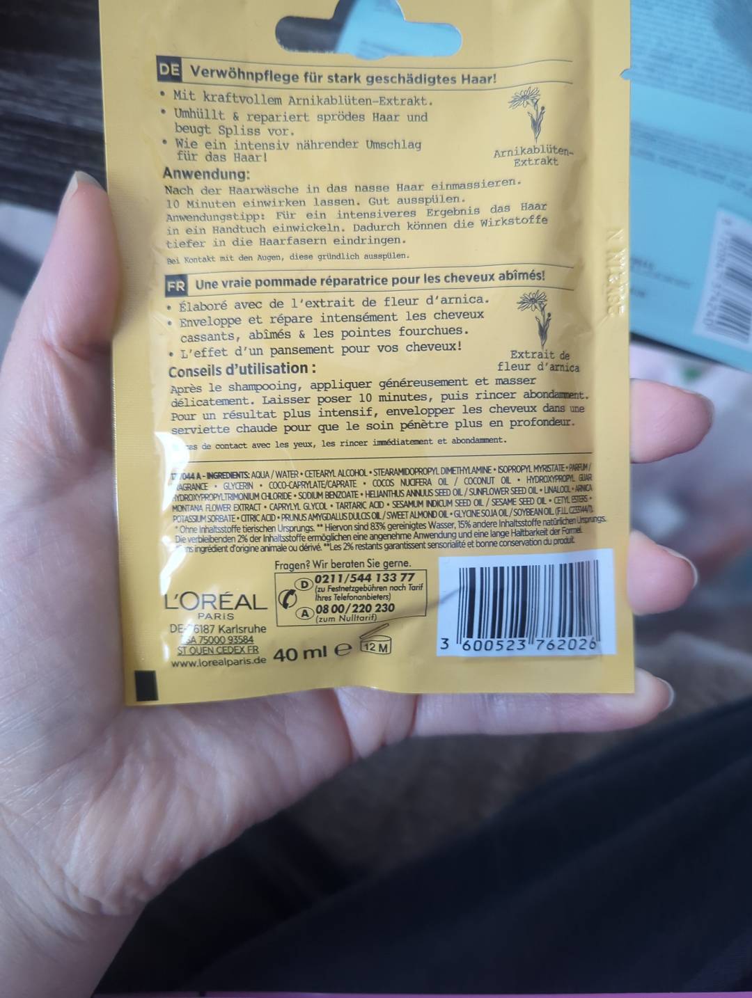 hair mask/sachet for strongly damaged hair with Arnica flower extract, 40 ml